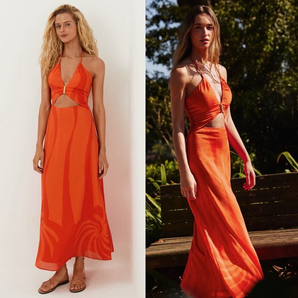 ViX Paula Hermanny Aurea Long Dress in Cherie Orange L